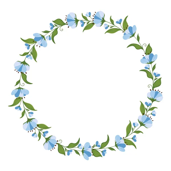 Romantyczny Wieniec Delikatnych Niebieskich Kwiatów Liści — Wektor stockowy