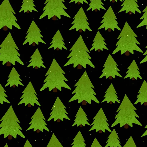 Grüne Weihnachtsbäume Mit Sternen Nahtloses Muster — Stockvektor
