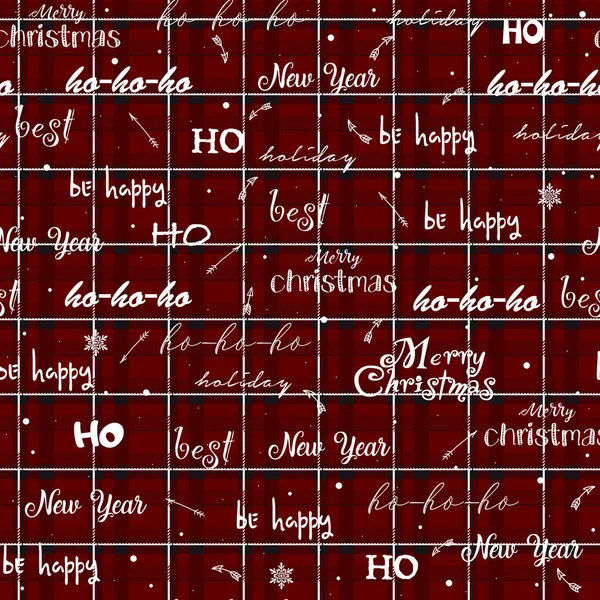 Seamless Pattern Merry Christmas Background Calligraphic Text Holiday Wishes Snowflakes — Stockvektor
