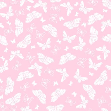 Vektör beyaz kelebekler sorunsuz desen tekrar