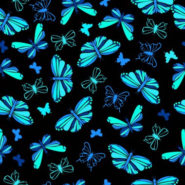 Bright blue butterflies seamless pattern