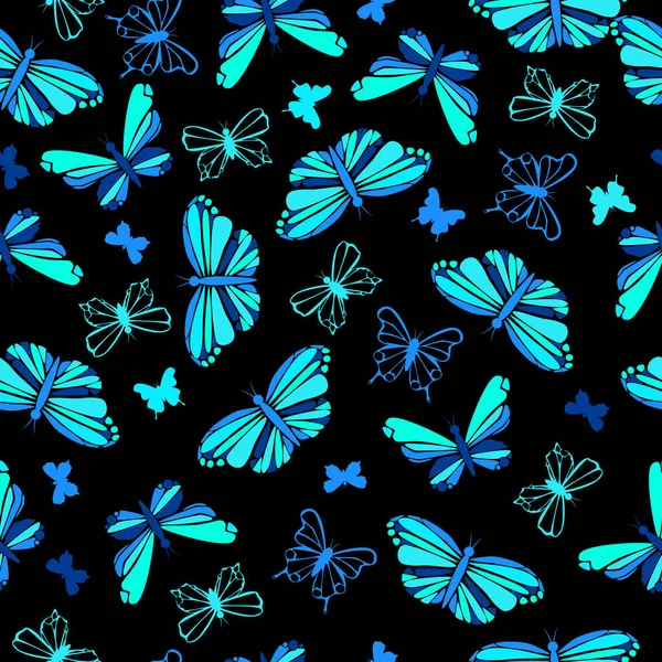 Bright Blue Butterflies Seamless Pattern — стоковый вектор