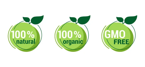100 natural, organic and GMO free certification — Stock Vector