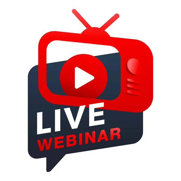 Élő webinar piros transzparens régi TV-készülék alakban — Stock Vector