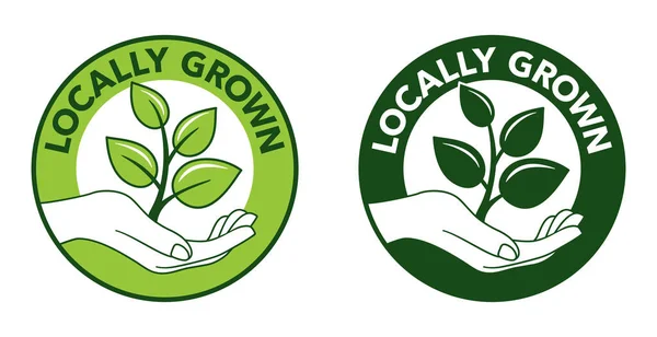 Locally grown emblem - hand with plant — Stock Vector