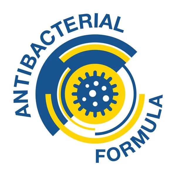 Antibakteriális formula kék és sárga jelvény — Stock Vector