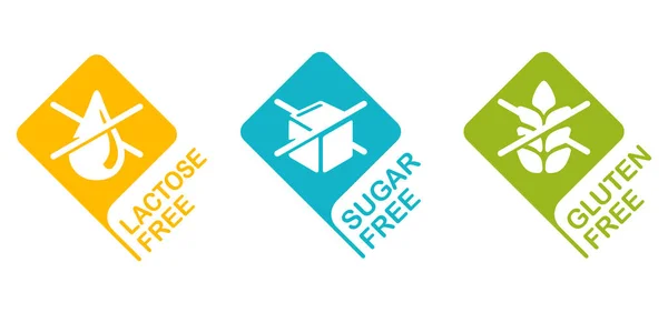 Set de insignias sin lactosa, gluten y azúcar — Vector de stock