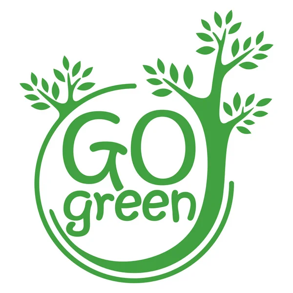 Go Green Go зелене каліграфічне гасло з деревами — стоковий вектор