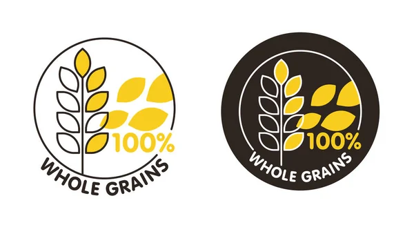 100 percents Whole Grain badge for cereals — Stock Vector