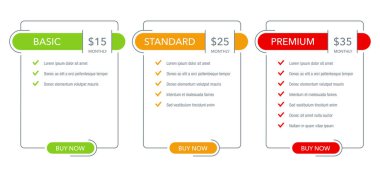 Tarife karşılaştırma tablosu düz çizelge şablonu 