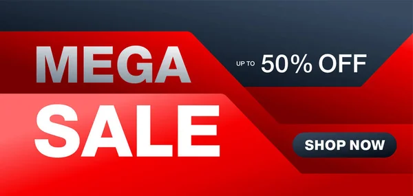 Mega Venta 50 por ciento de descuento, Compra Ahora. Banner rojo — Vector de stock