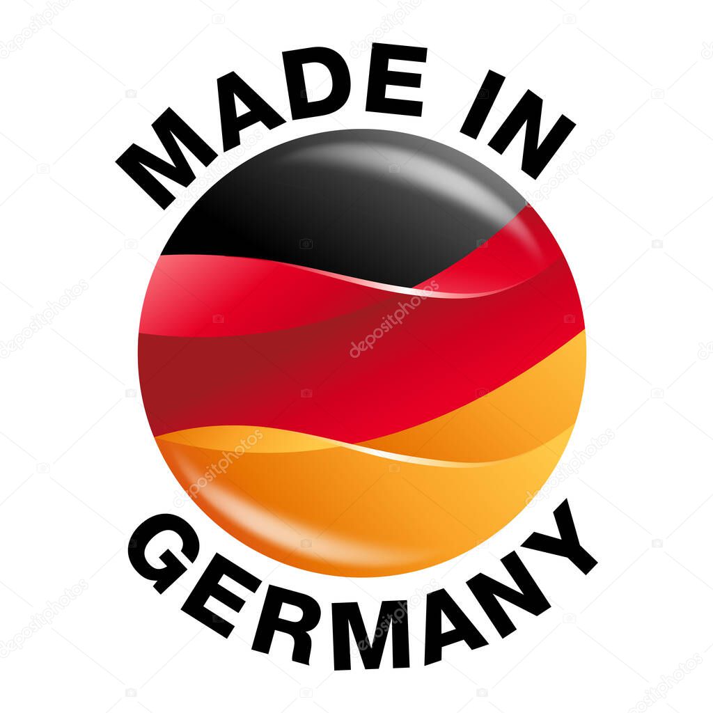 Made in Germany icon - warranty and quality production sticker with 3D German flag - black red green - isolated vector badge