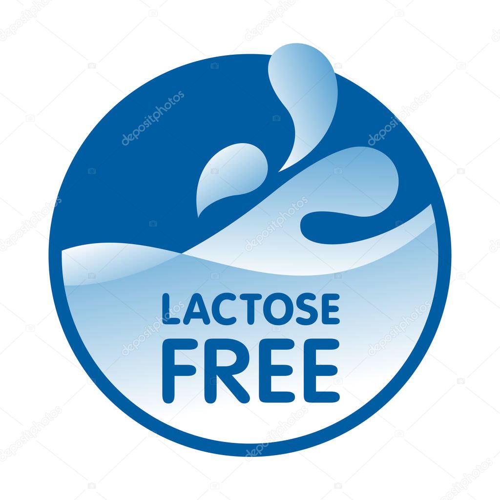 Lactose Free decorative badge for foods and drinks - unavailability of animal milk ingredient. Isolated vector fllat emblem