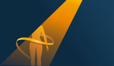 Kilo kaybı diyet programı afiş şablonu - Sıska kadın silueti spot ışıkları etrafında şerit ve slogan veya şirket adı için yer belirleme. Vektör illüstrasyonu