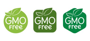 GDO ücretsiz - yaprak ve metin ile kaligrafik yeşil rozetler, gmo olmayan ürünler etiketleme için