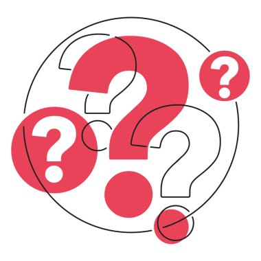 Interacting question marks in red color and thin line