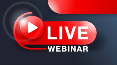 Live webinar banner with lens flare and red background - catchy base frame with Play button and text - vector template