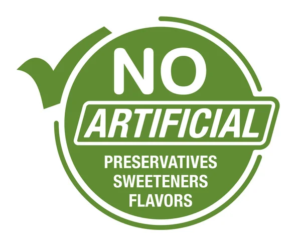 Artificial Preservatives Sweeteners Flavors Single Sticker Healthy Products Composition Flat — Stockový vektor
