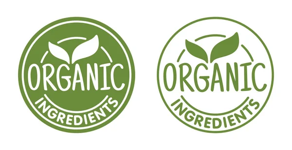 Organic Ingredients Flat Stamp Thin Line Healthy Natural Food Products — Vetor de Stock