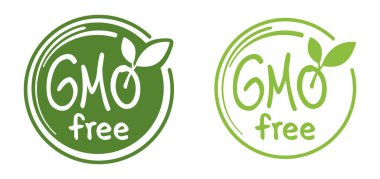Genetik olarak değiştirilmemiş ürünleri etiketlemek için, yaprak ve metin ile GMO ücretsiz kaligrafik yeşil etiket