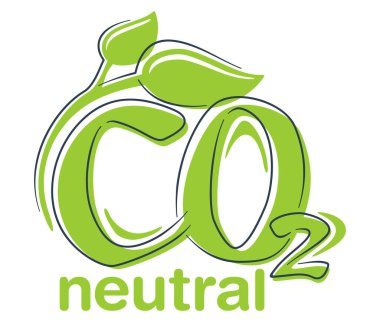 CO2 nötr yeşil dekoratif rozet, net sıfır karbondioksit ayak izi - karbon emisyonları serbest hava kirliliği yok endüstriyel çevre üretimi izole işareti