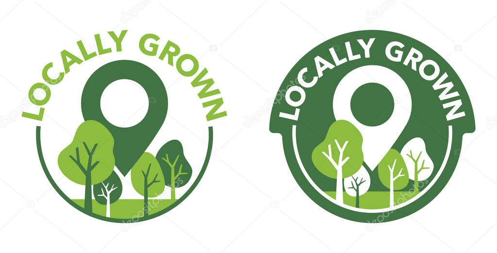 Locally grown badge for food labeling - eco-friendly emblem for local farming fruits or vegetables - isolated vector pictogram