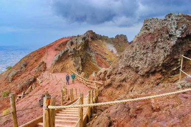 Crater of Mount Vesuvius, Naples, Italy - 28.3.2022: hiking trail view