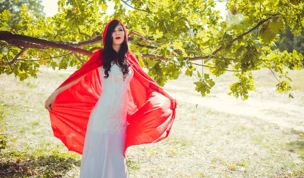 Cadılar Bayramı Konsepti Göz Alıcı Kostüm Ayrıntıları Ormanda Beyaz Elbiseli — Stok fotoğraf