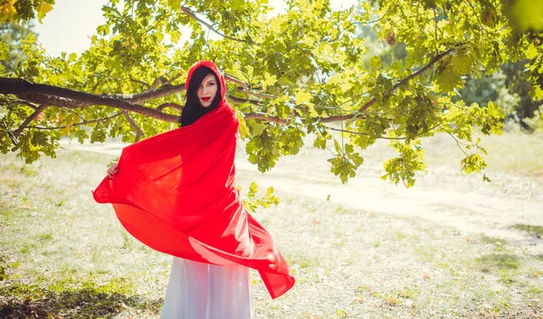 Halloween Concept Glamorous Costume Detail Young Beautiful Mysterious Woman Woods — Stock Photo, Image