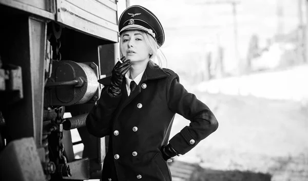 Frau Schwarzer Militäruniform Stil Cosplay Des Weltkriegs Gotik Lolita Stil — Stockfoto