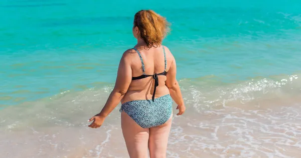 Size Donna Americana Spiaggia Godersi Vita Vita Delle Persone Xxl — Foto Stock