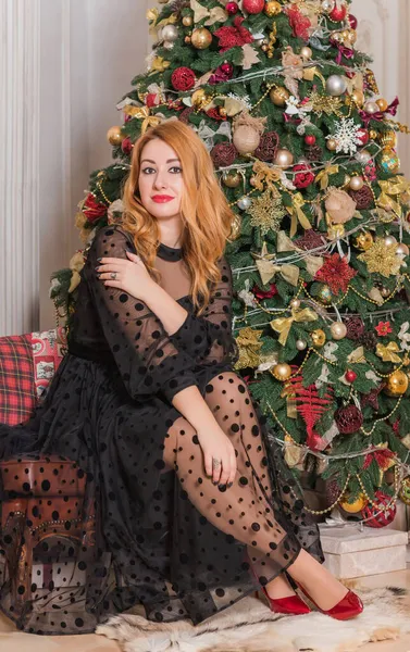 Elegante Jovem Size Senhora Europeia Americana Época Natal Belas Férias — Fotografia de Stock
