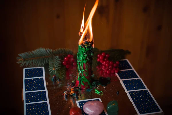 Concepto Adivinación Navideña Las Predicciones Fuego Las Velas Otros Rituales — Foto de Stock