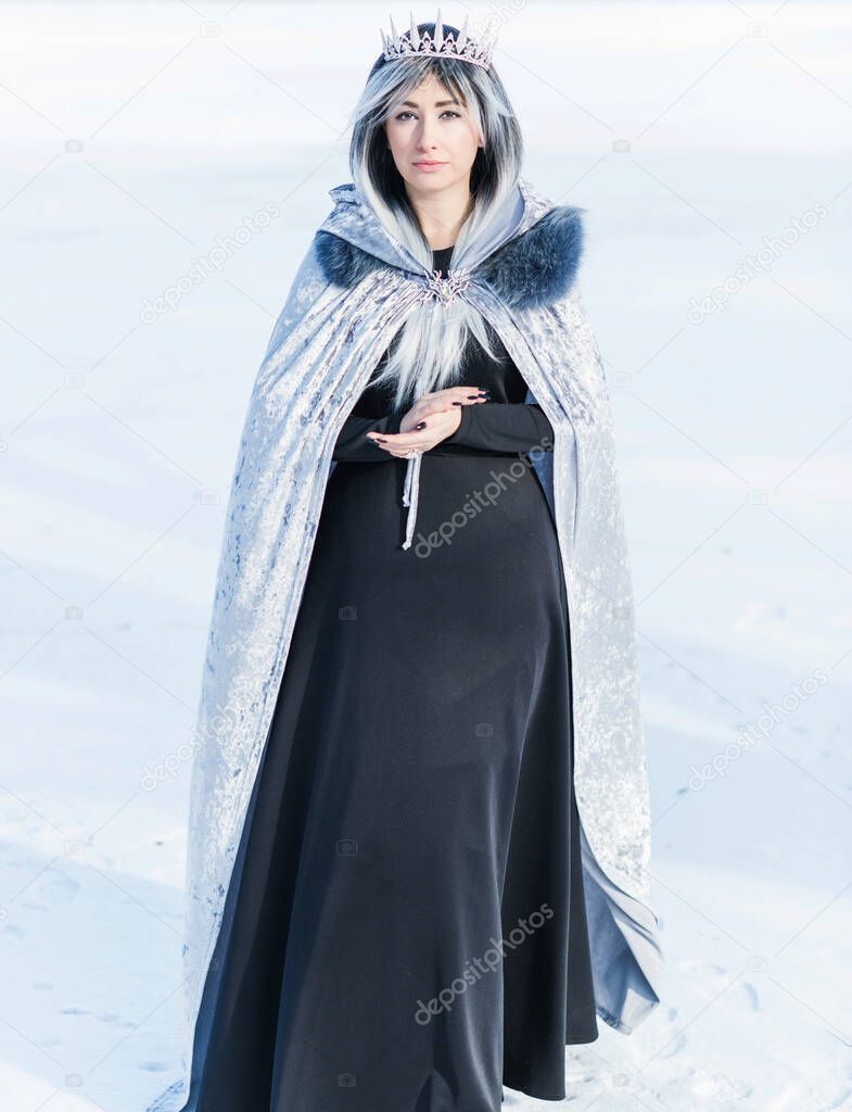 Portrait of fashionable Snow queen with a Chrystal crown, fancy jewelry and accessorize