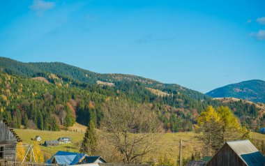 Orman ve dağ manzarası, yolculuk ve seyahat kavramı. Avrupa manzara manzarası, güzel bir yerde hafta sonu konsepti
