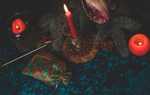 Mum Tarot Kartlarında Kış Noel Öngörüsü Büyülü Gizemli Bir Kavram — Stok fotoğraf