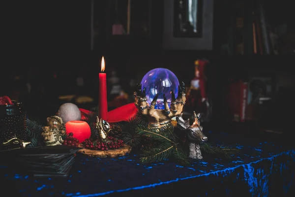 Prédiction Noël Hiver Sur Une Bougie Des Cartes Tarot Concept — Photo