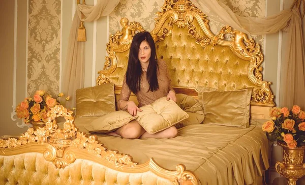 Lady Boudoir Luxurious Interior Delicate Beige Gold Tones Beautiful Expensive — Stock Photo, Image