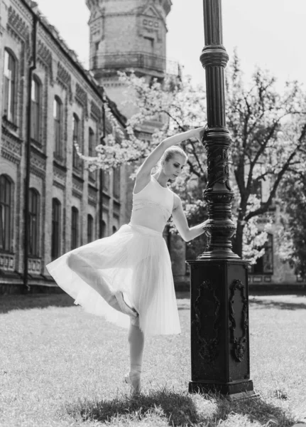 Ballerina Tančí Ulici Mladá Krásná Baletka Šatech Špičaté Boty Tančí — Stock fotografie