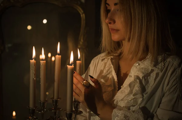 Velas Mágicas Para Rituais Previsão Destino Detalhes Magia Conceito Ocultismo — Fotografia de Stock