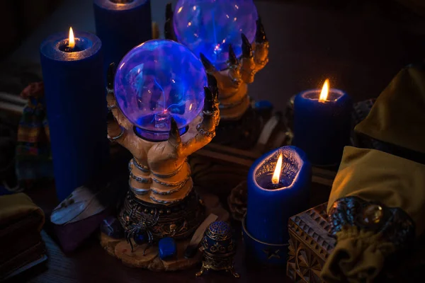 Magic Scene Mystical Atmosphere View Candles Table Esoteric Concept Fortune — Stockfoto