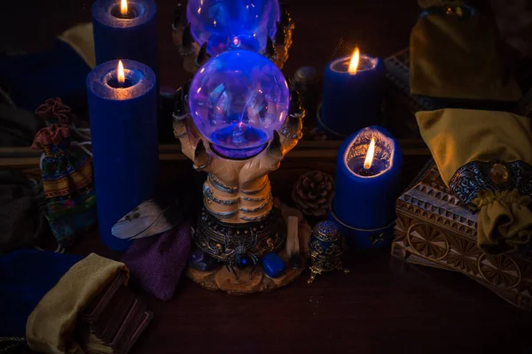 Candle Burns Altar Magic Candles Clean Energy Magical Concept — Foto Stock