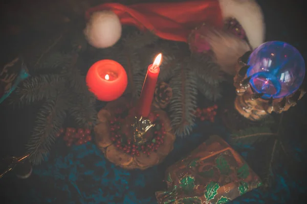 Concept Winter Christmas Divination Predictions Tarot Cards Candles Other Magic — Stock Fotó