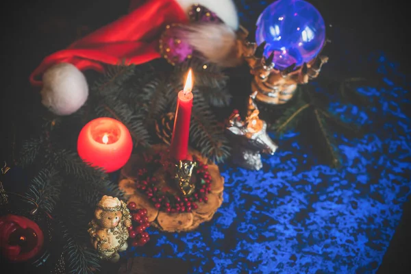 Concept Prédictions Divination Hiver Noël Sur Les Cartes Tarot Bougies — Photo