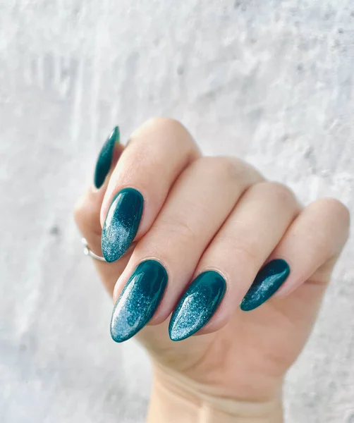 Green Blue Color Spring Manicure Spring Ideas Women Beauty Care — Stock Photo, Image