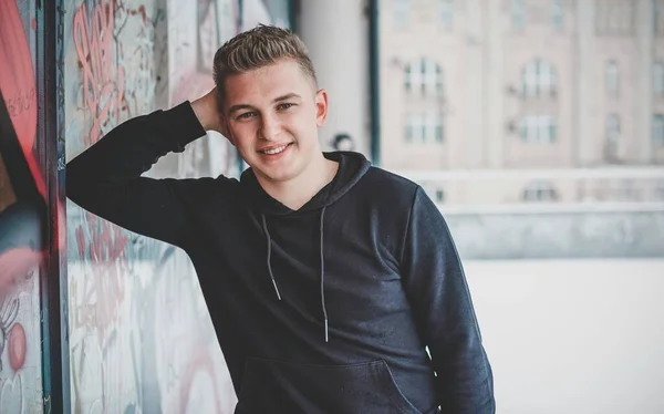 Smiling Young Handsome Student Blonde Guy Lifestyle Teen Life Portrait — Photo