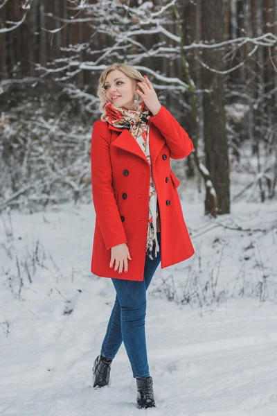 Size Elegant Woman Winter Day Park Walking Outdoor Plump Lady — Stock Fotó
