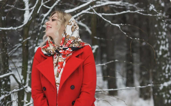 Size Elegant Woman Winter Day Park Walking Outdoor Plump Lady — Fotografia de Stock