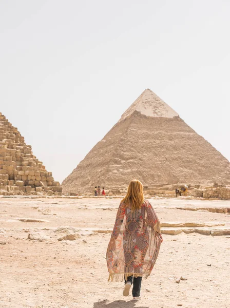 Turista Egito Gizé Conceito Férias Viagens Para África — Fotografia de Stock