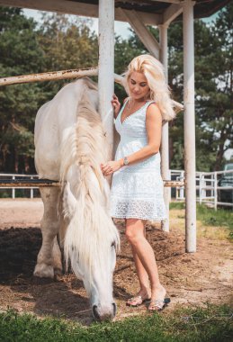 Bahar - yaz mevsimi, hobi konsepti, at süren kadın, insan ve hayvan ilişkisi.